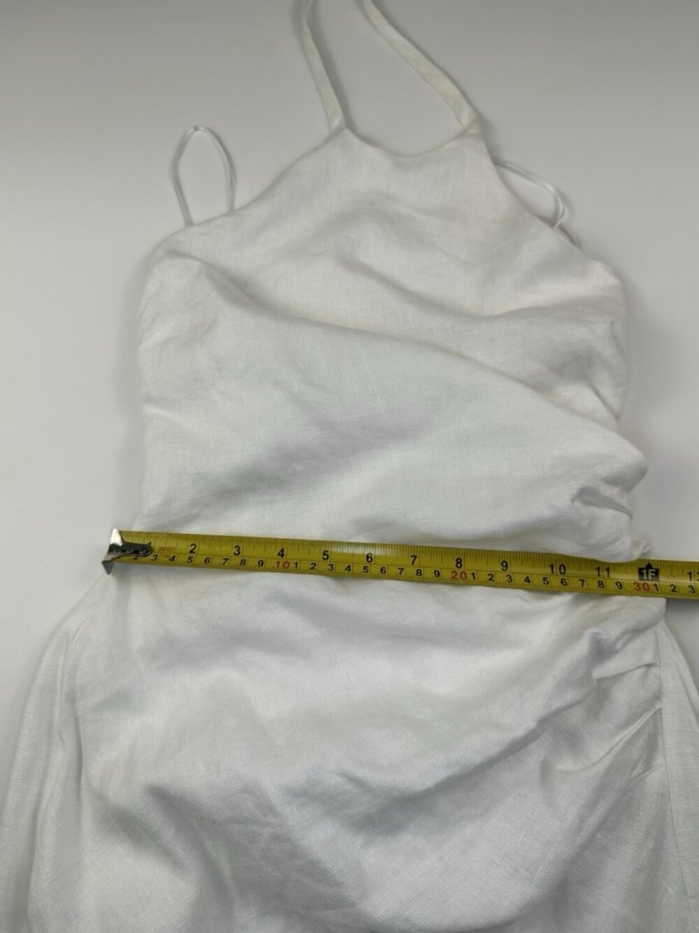 Reformation Sadey Linen Dress White halter-neck maxi slip Slit ruched draping 2P - Picture 5 of 9